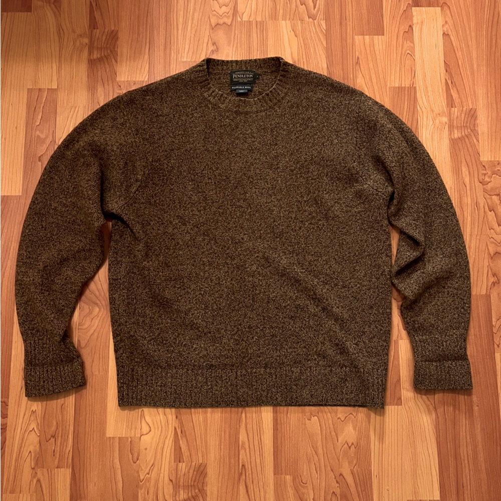 Pendleton Washable Wool Sweater- Mens Large Brown Marl Crewneck